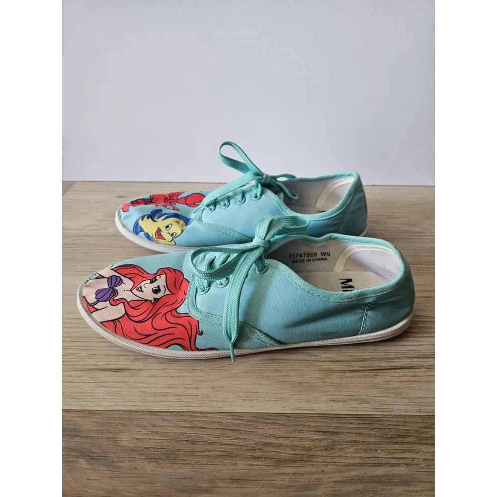 RARE Disney The Little Mermaid‎ Teal Green Sneakers Ariel Flounder Casual Canvas